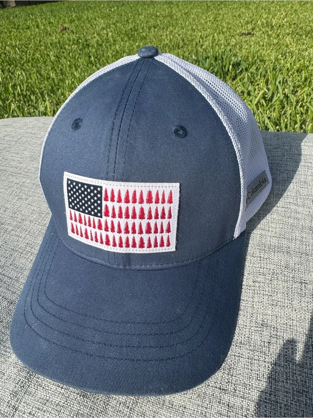 Columbia PFG Navy & White Trucker Hat with American Flag Patch